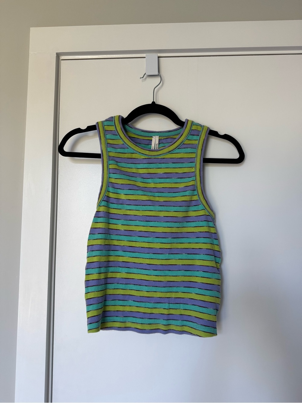 Anthropologie Ribbed Racer Tank Striped Green Blue Purple